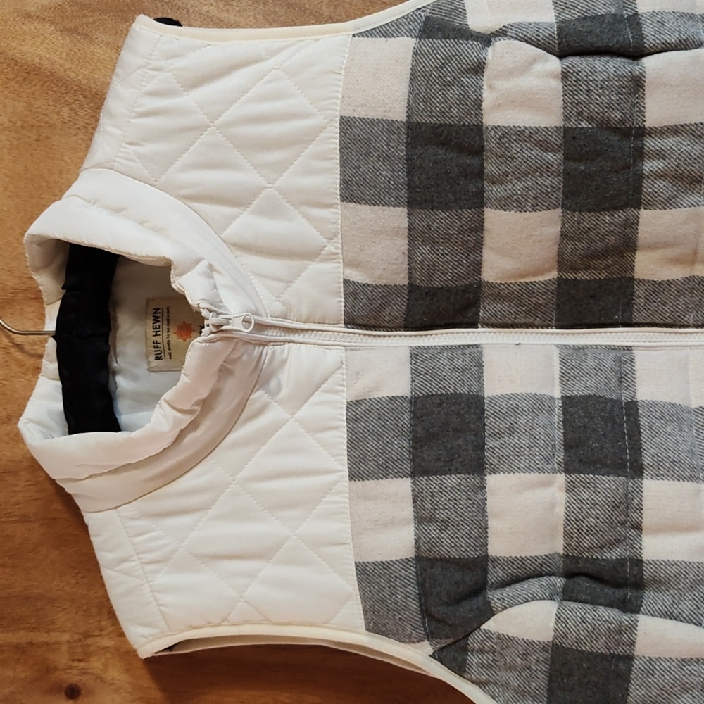 Ruff Hewn Womens Wool Blend Puffer Vest Gray Cream Plaid Flannel Quilted Size 3X - Picture 2 of 12